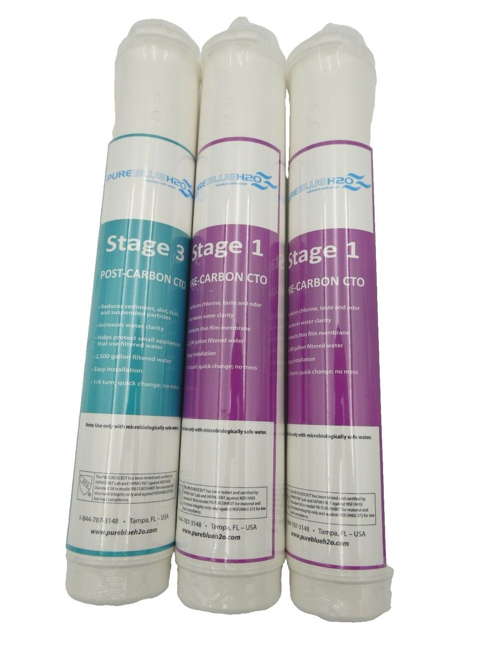 3 Pack PureBlueH2O Replacement Filter Set Stage 1 & 3 For 3- Stage RQ Reverse Os